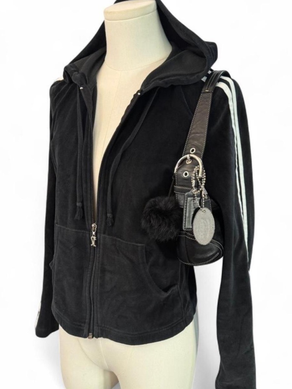 vintage y2k sporty black velour zip up hoodie 🖤